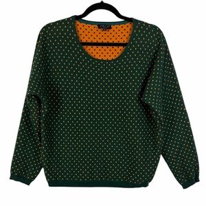 Zilch Amsterdam Reversible Polka Dot Sweater Green Orange XL Cotton